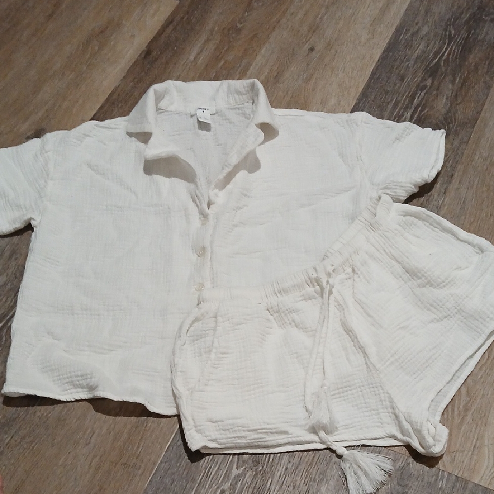 Forever 21 Gauze Cotton Pajama Set In White - Size Small